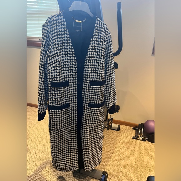BNWT Kathy Ireland® Long Black & White Houndstooth Tweed Cardigan Jacket size L - Picture 10 of 12